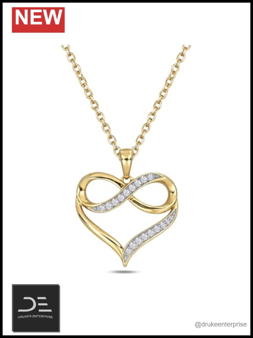 Natural Diamond Single Heart Infinity Pendant Necklace 10K Gold Fine Jewelry